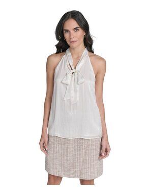 Calvin Klein Women's Tie-Neck Sleeveless Blouse Cream Size M MSRP $69